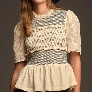 NWOT Anthropologie Porridge Nicole Short-Sleeve Smocked Top